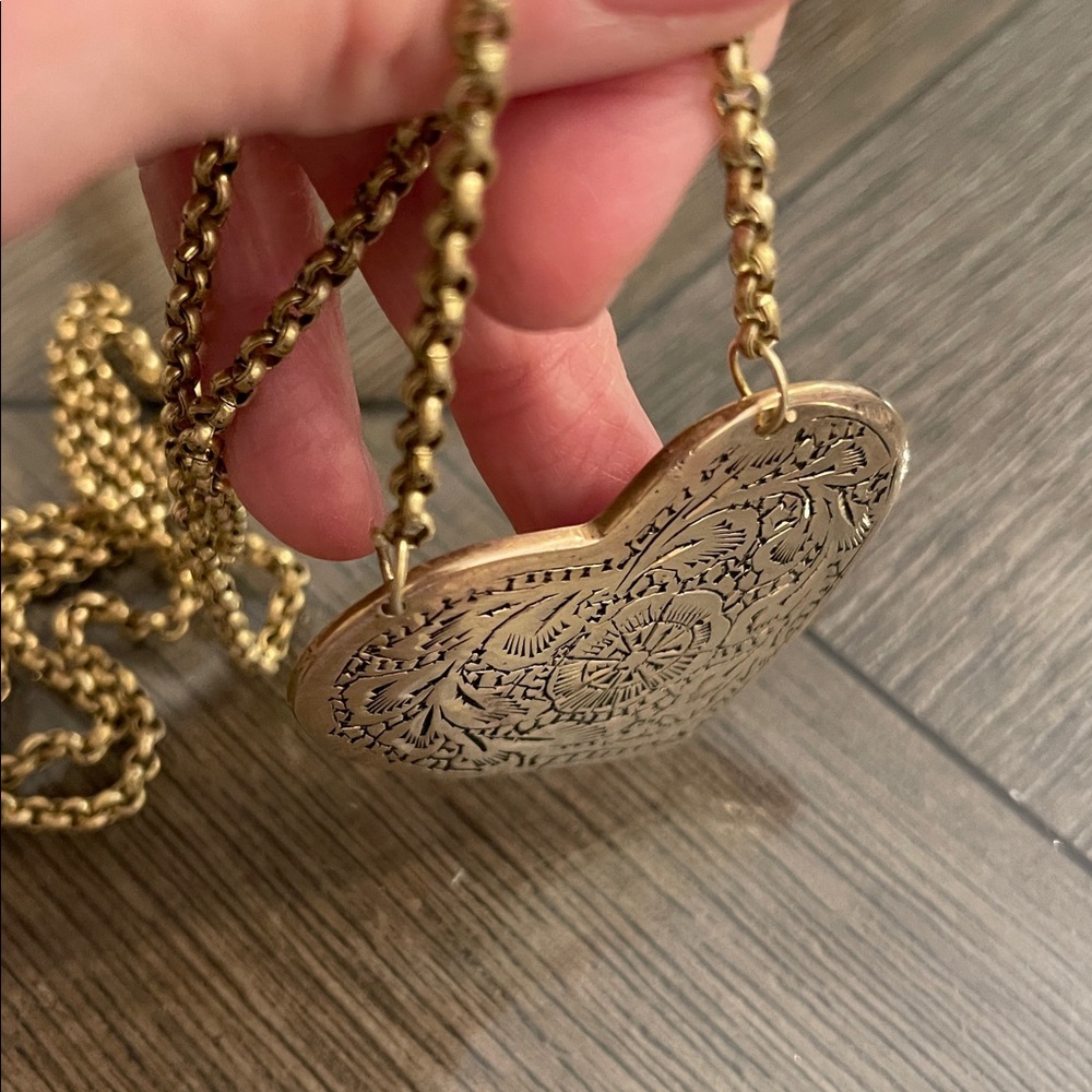 Vintage Brass Etched Heart Pendant with Rolo Chain Necklace - Picture 16 of 16